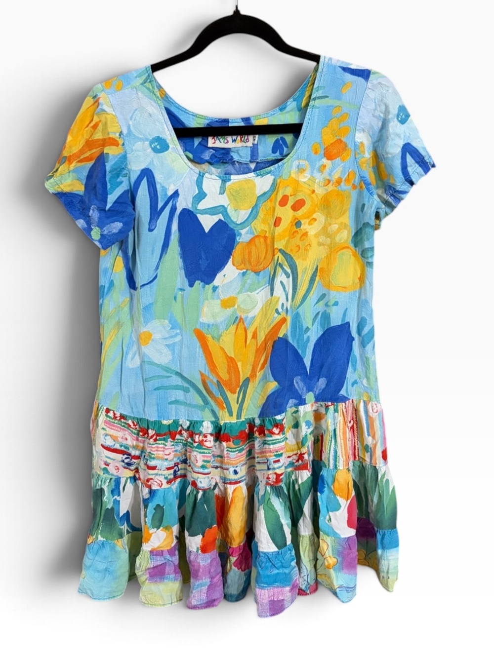 Jams World Sun Grid Hattie Mini Dress Floral Tiered Dress XS Art Hawaiian